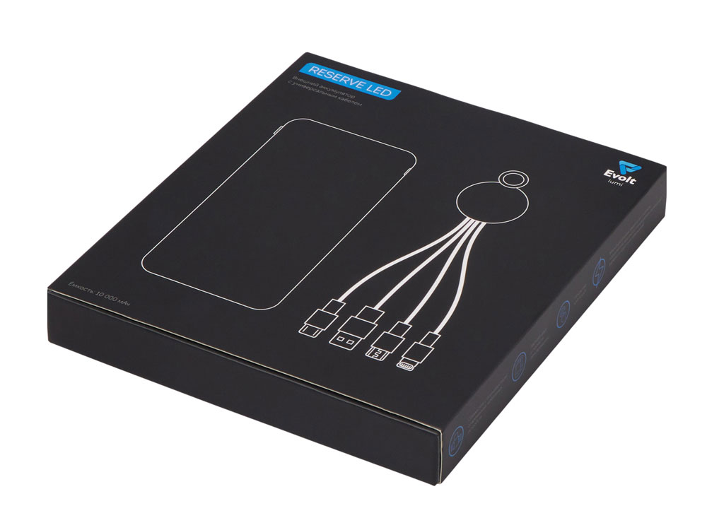 Набор из внешнего аккумулятора и универсального кабеля с подсветкой лого «Reserve LED», 10000mAh