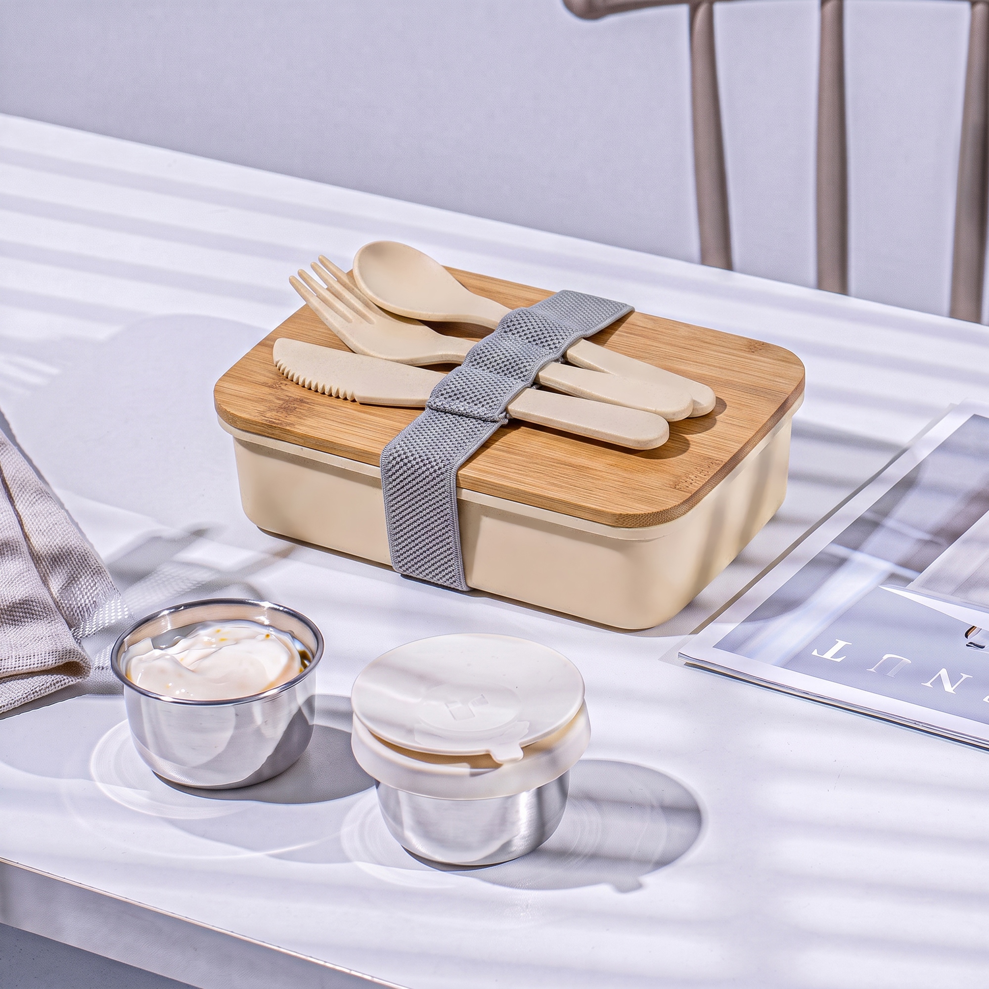 Ланч-бокс «Lunch» из пшеничного волокна с бамбуковой крышкой
