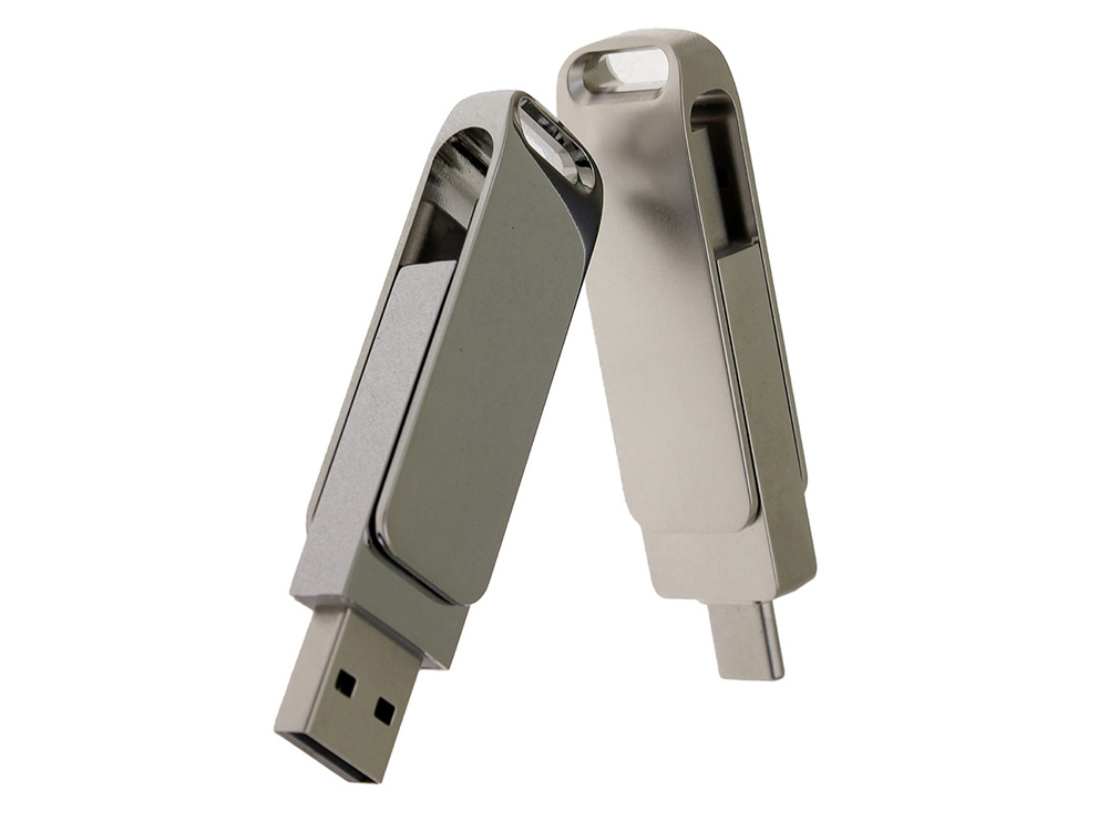 USB 3.0- флешка на 256 Гб с поворотным механизмом и дополнительным разъемом Type-C
