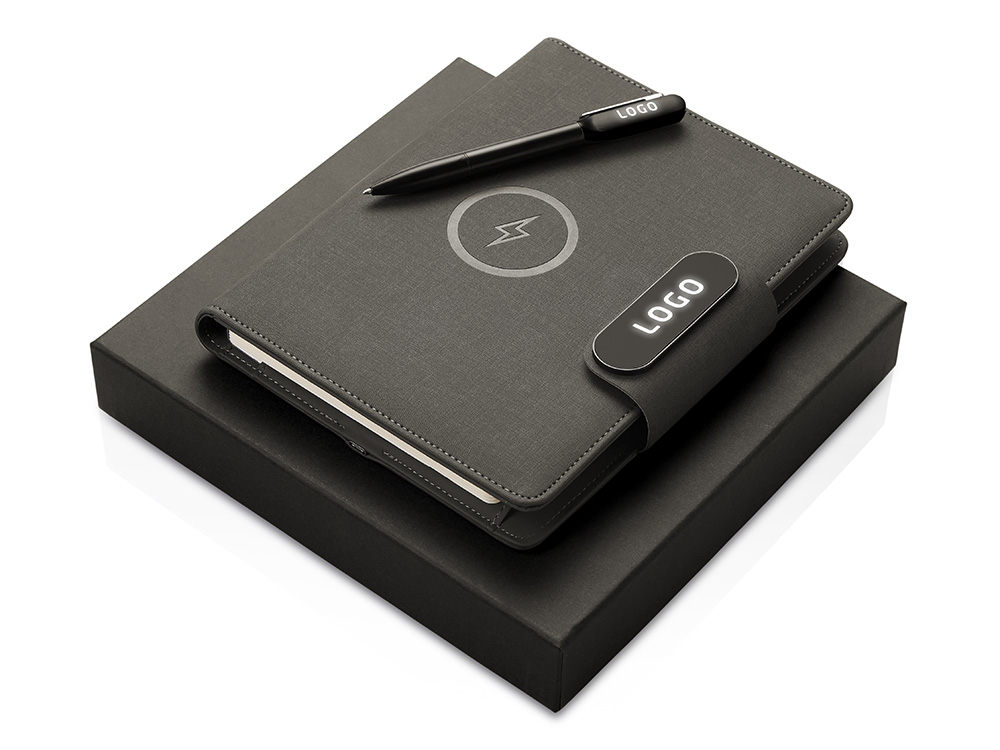 Подарочный набор «Twilight»: органайзер А5 с беспроводной зарядкой и металлическая шариковая ручка со светящимся логотипом