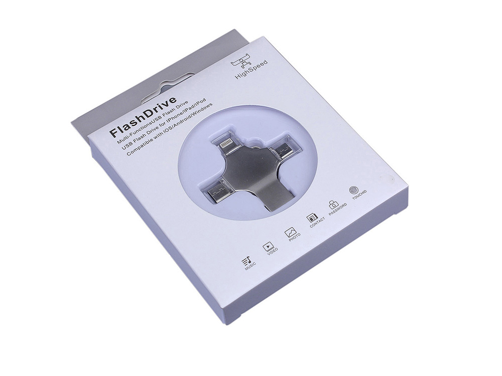 USB 3.0-флешка на 256 Гб 4-в-1 с разъемами Micro USB, Type-C и Lightning