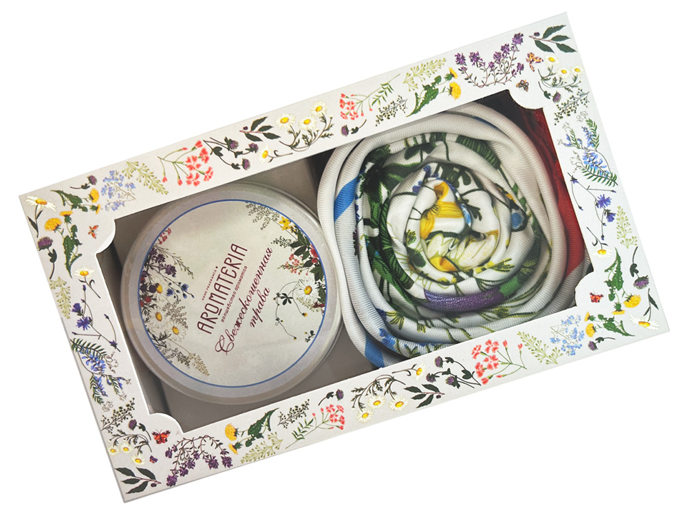 Набор: платок «Русский полевой букет» и свеча «Цветы и травы»