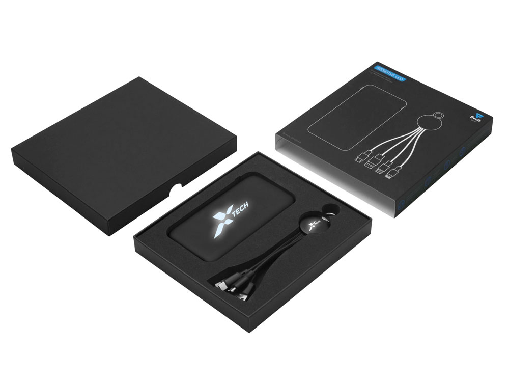 Набор из внешнего аккумулятора и универсального кабеля с подсветкой лого «Reserve LED», 10000mAh