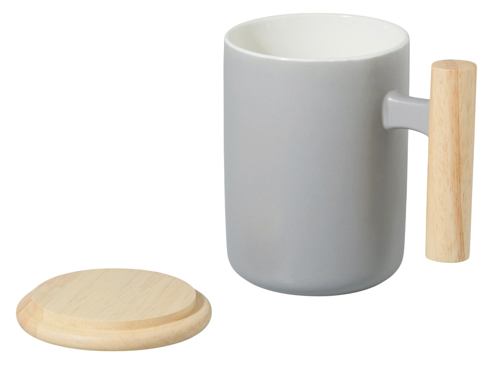 Кружка с ручкой и крышкой из каучукового дерева «Jeny»