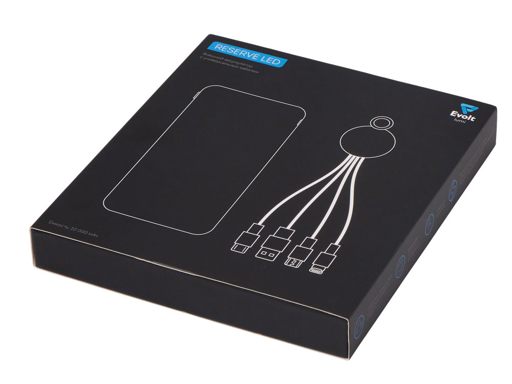 Набор из внешнего аккумулятора и универсального кабеля с подсветкой лого «Reserve LED», 10000mAh